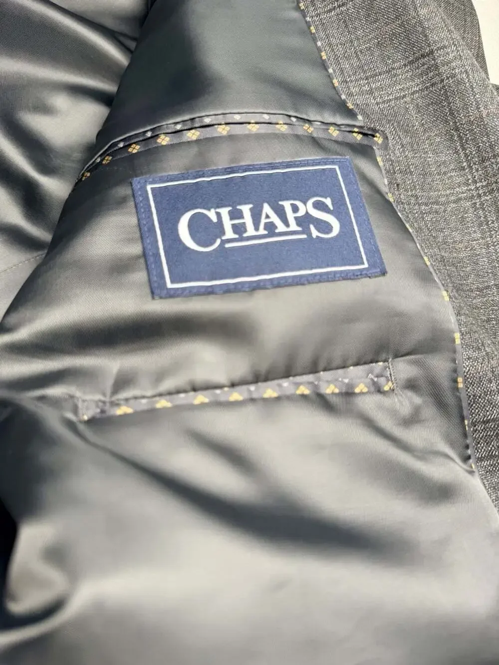 Chaps Mens Gray Plaid Two Button Blazer Sport Coat Jacket Classic Fit 46-48R